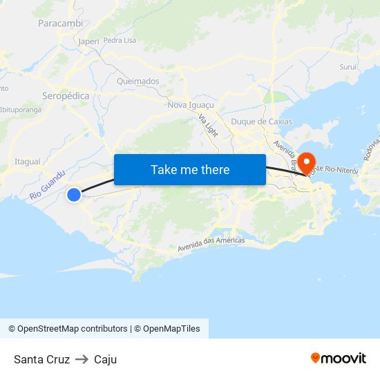 Santa Cruz to Caju map