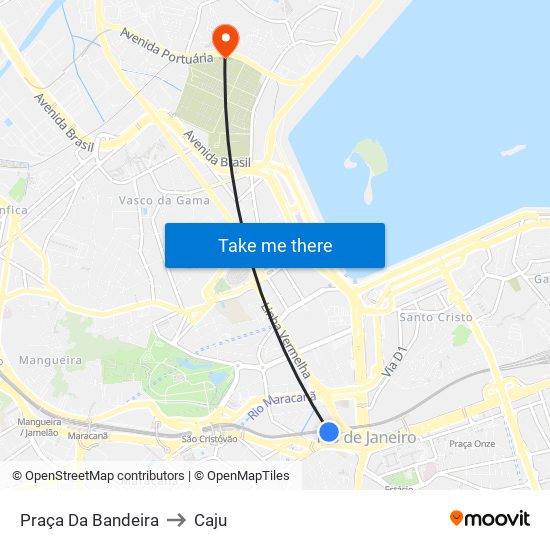 Praça Da Bandeira to Caju map