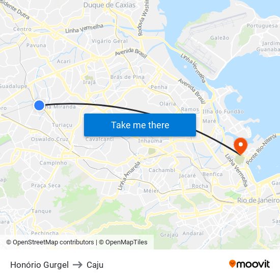 Honório Gurgel to Caju map
