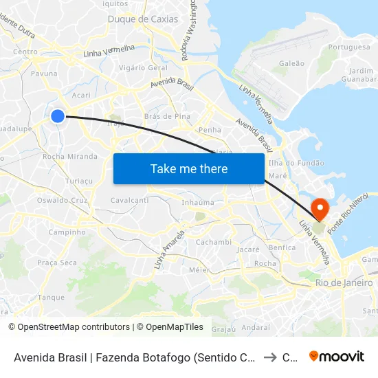Avenida Brasil | Fazenda Botafogo (Sentido Centro) to Caju map