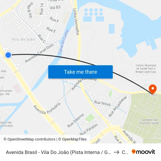 Avenida Brasil - Vila Do João (Pista Interna / Garagem Da Real) to Caju map