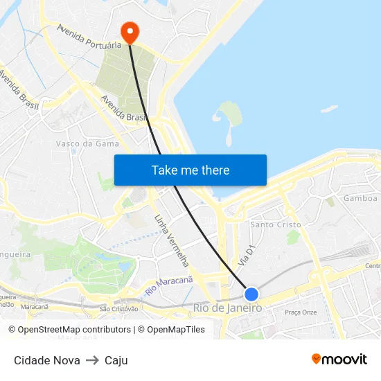 Cidade Nova to Caju map