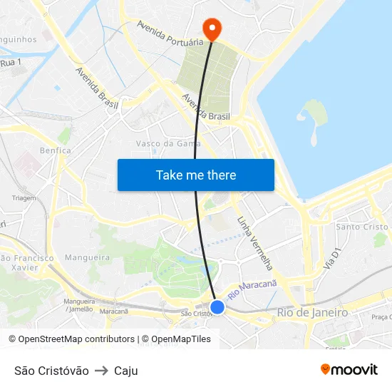 São Cristóvão to Caju map