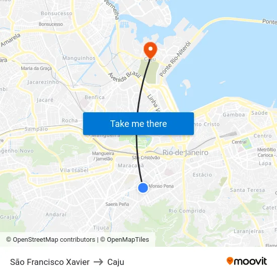 São Francisco Xavier to Caju map