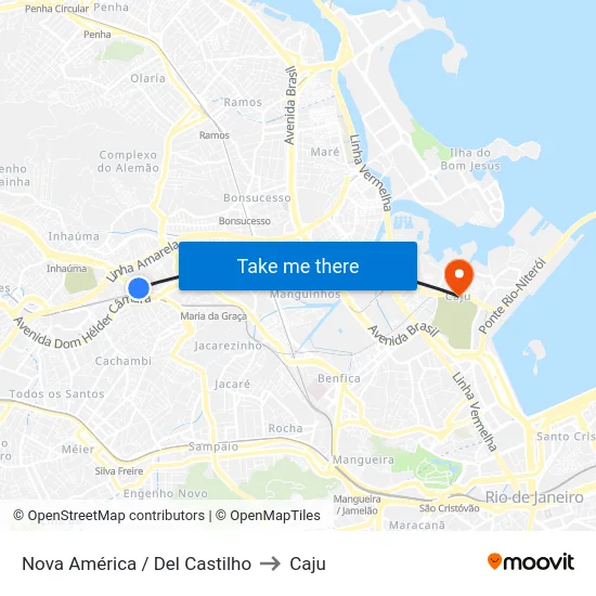 Nova América / Del Castilho to Caju map