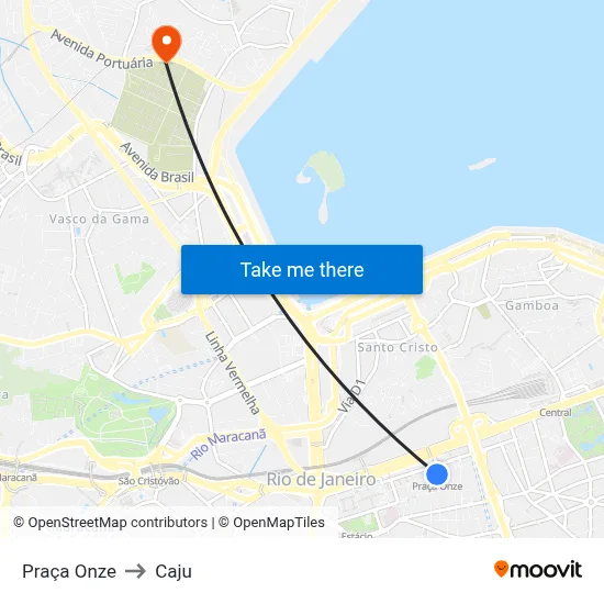 Praça Onze to Caju map