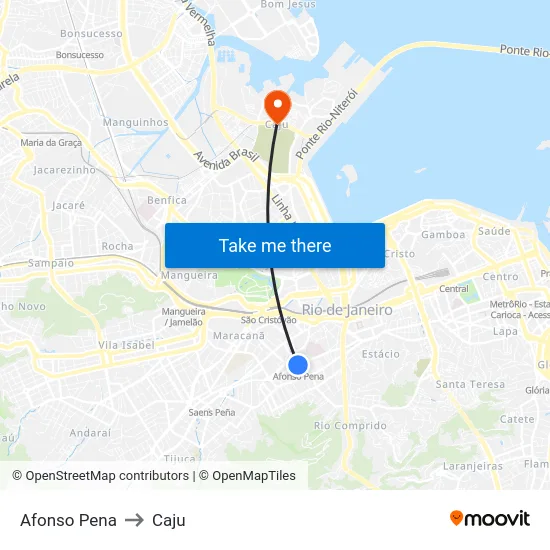 Afonso Pena to Caju map