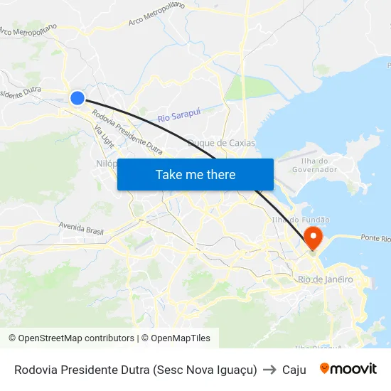 Rodovia Presidente Dutra (Sesc Nova Iguaçu) to Caju map