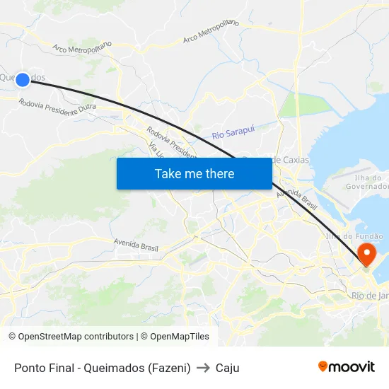 Ponto Final - Queimados (Fazeni) to Caju map