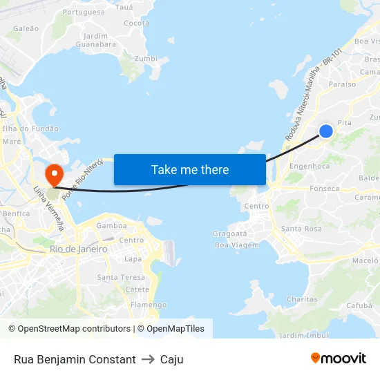 Rua Benjamin Constant to Caju map