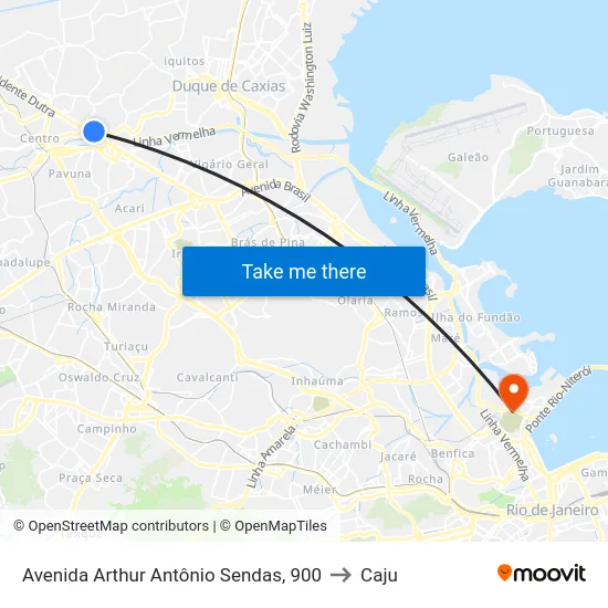 Avenida Arthur Antônio Sendas, 900 to Caju map