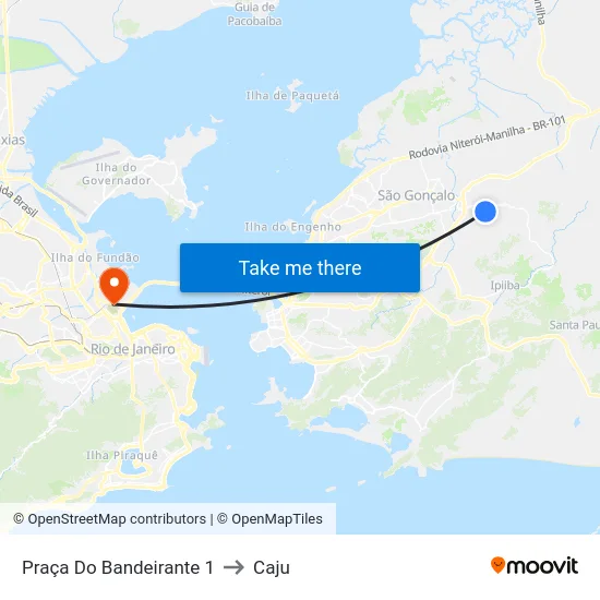 Praça Do Bandeirante 1 to Caju map