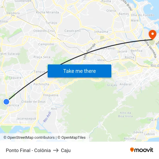 Ponto Final - Colônia to Caju map