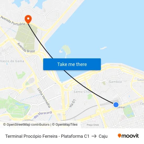 Terminal Procópio Ferreira - Plataforma C1 to Caju map