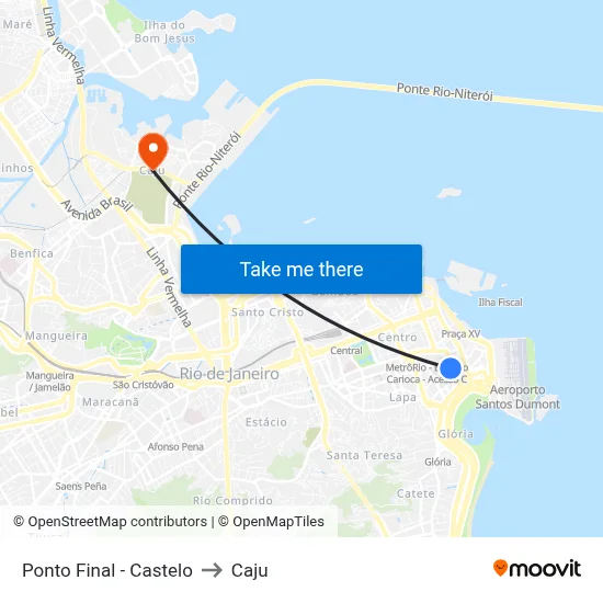 Ponto Final - Castelo to Caju map