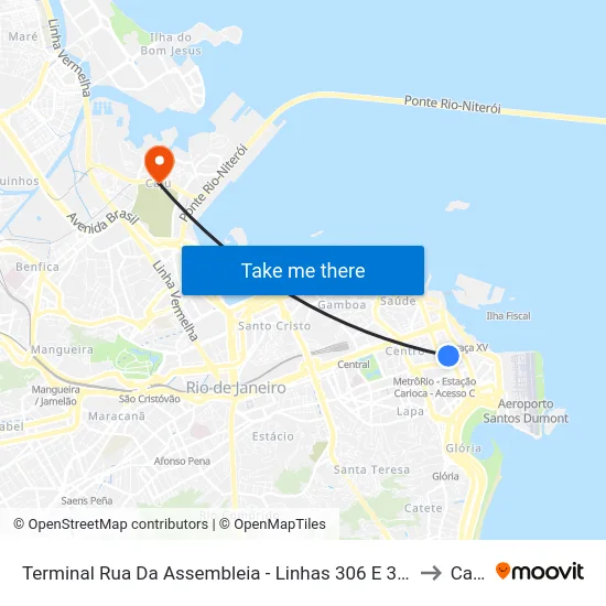 Terminal Rua Da Assembleia - Linhas 306 E 361 to Caju map