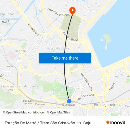 Estação De Metrô / Trem São Cristóvão to Caju map