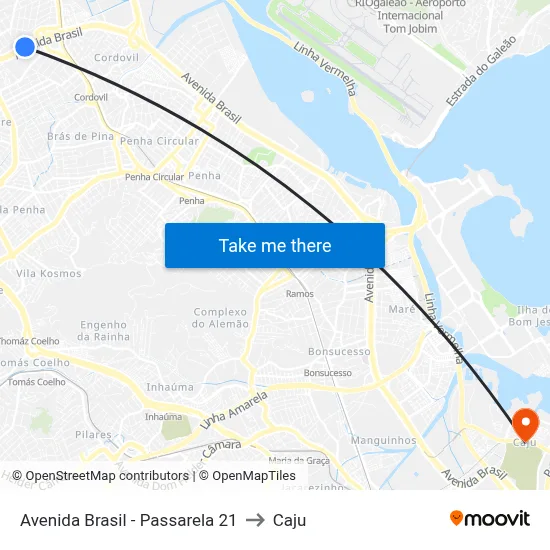 Avenida Brasil - Passarela 21 to Caju map