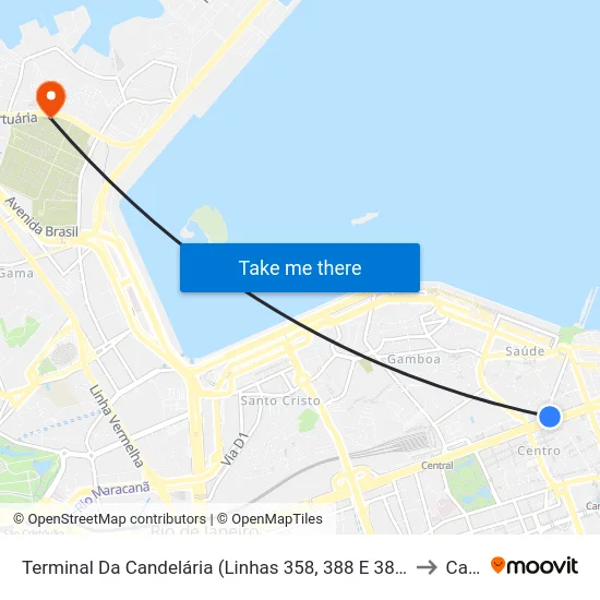 Terminal Da Candelária (Linhas 358, 388 E 389) to Caju map