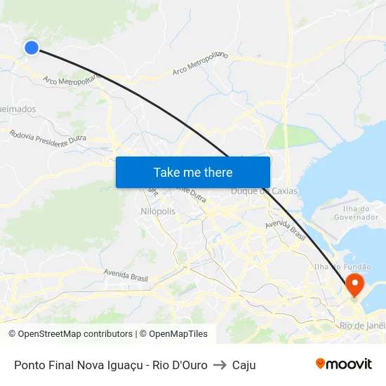 Ponto Final Nova Iguaçu - Rio D'Ouro to Caju map