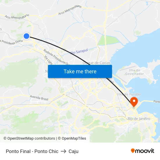 Ponto Final - Ponto Chic to Caju map