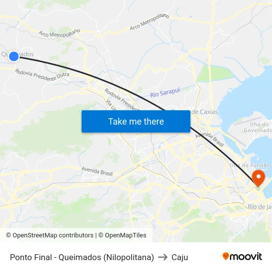 Ponto Final - Queimados (Nilopolitana) to Caju map