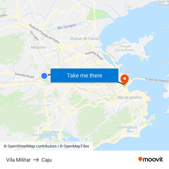 Vila Militar to Caju map