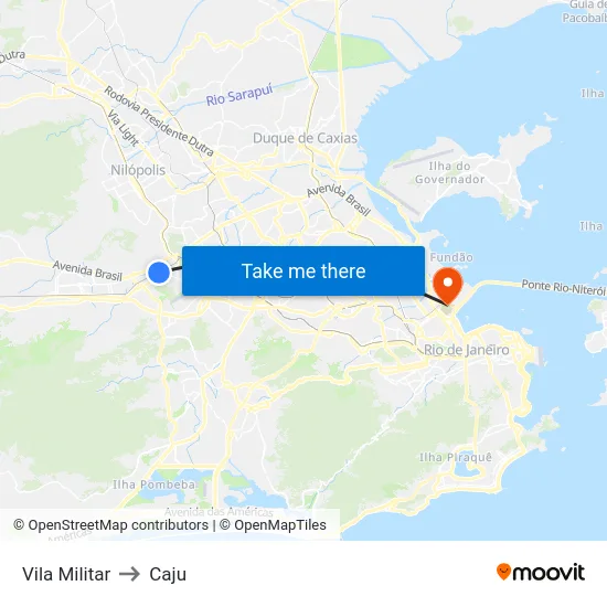 Vila Militar to Caju map