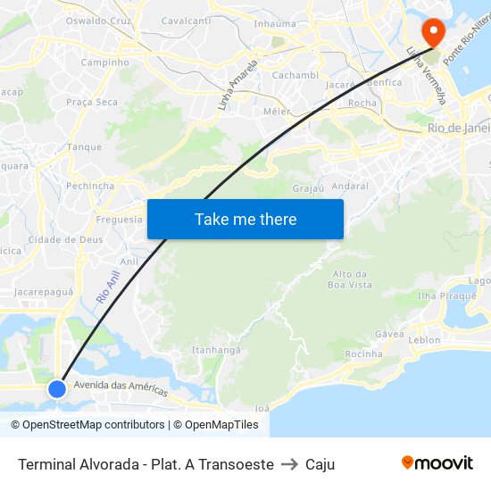 Terminal Alvorada - Plat. A Transoeste to Caju map