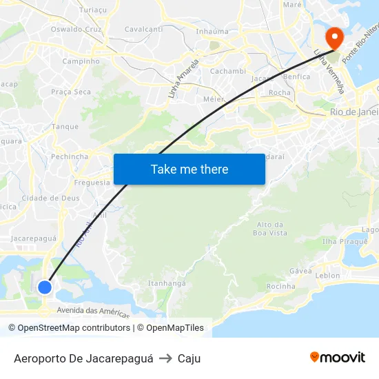 Aeroporto De Jacarepaguá to Caju map