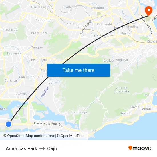 Américas Park to Caju map