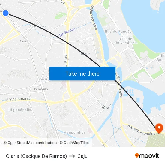 Olaria (Cacique De Ramos) to Caju map