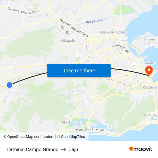 Terminal Campo Grande to Caju map