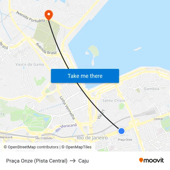 Praça Onze (Pista Central) to Caju map