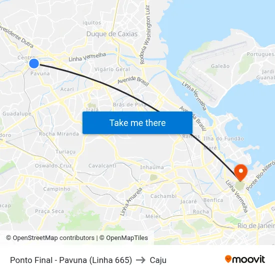 Ponto Final - Pavuna (Linha 665) to Caju map