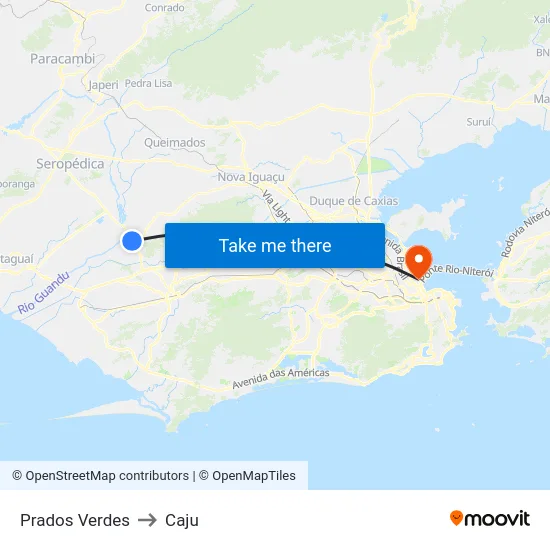 Prados Verdes to Caju map