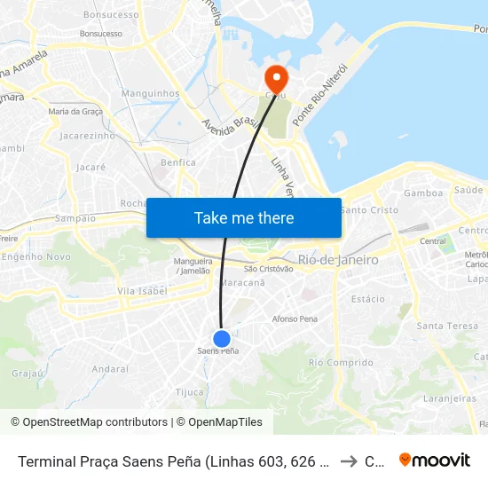Terminal Praça Saens Peña (Linhas 603, 626 E 645) to Caju map