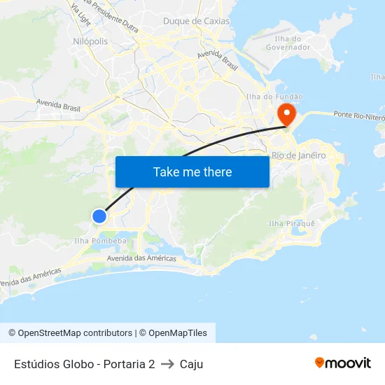 Estúdios Globo - Portaria 2 to Caju map
