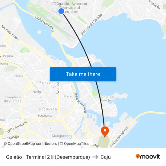 Galeão - Terminal 2 ✈ (Desembarque) to Caju map
