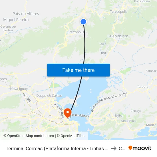 Terminal Corrêas (Plataforma Interna - Linhas Alimentadoras) to Caju map
