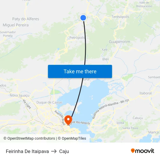Feirinha De Itaipava to Caju map
