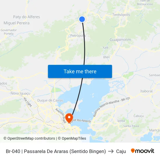 Br-040 | Passarela De Araras (Sentido Bingen) to Caju map