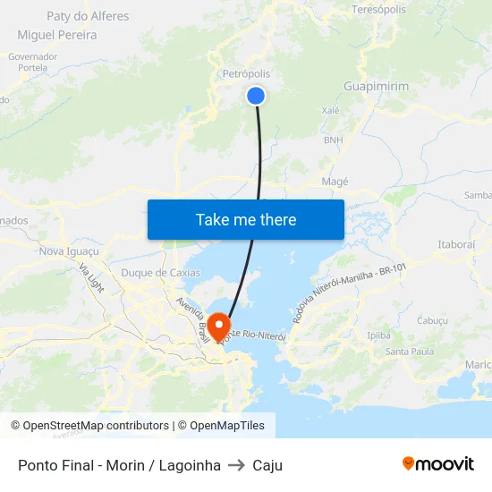 Ponto Final - Morin / Lagoinha to Caju map