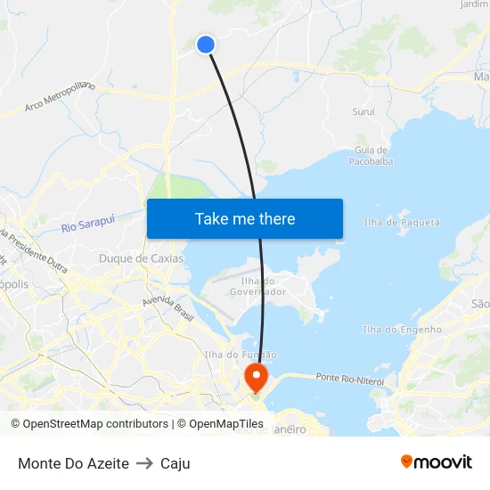 Monte Do Azeite to Caju map