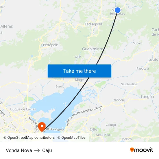 Venda Nova to Caju map