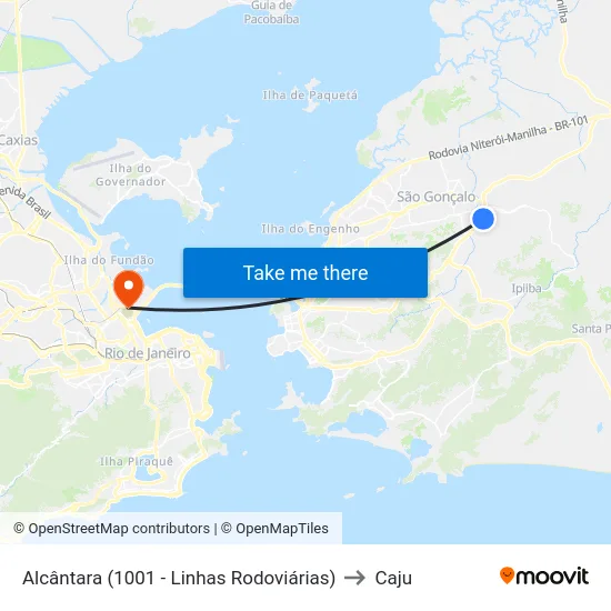 Alcântara (1001 - Linhas Rodoviárias) to Caju map