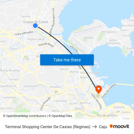 Terminal Shopping Center De Caxias (Reginas) to Caju map