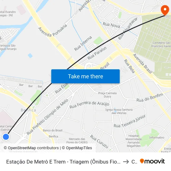 Estação De Metrô E Trem - Triagem (Ônibus Fiocruz E Supercentro Carioca De Saúde) to Caju map