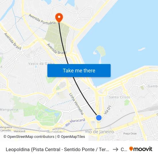 Leopoldina (Pista Central - Sentido Ponte / Term. Gentileza / São Cristóvão) to Caju map