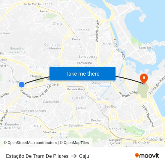 Estação De Tram De Pilares to Caju map
